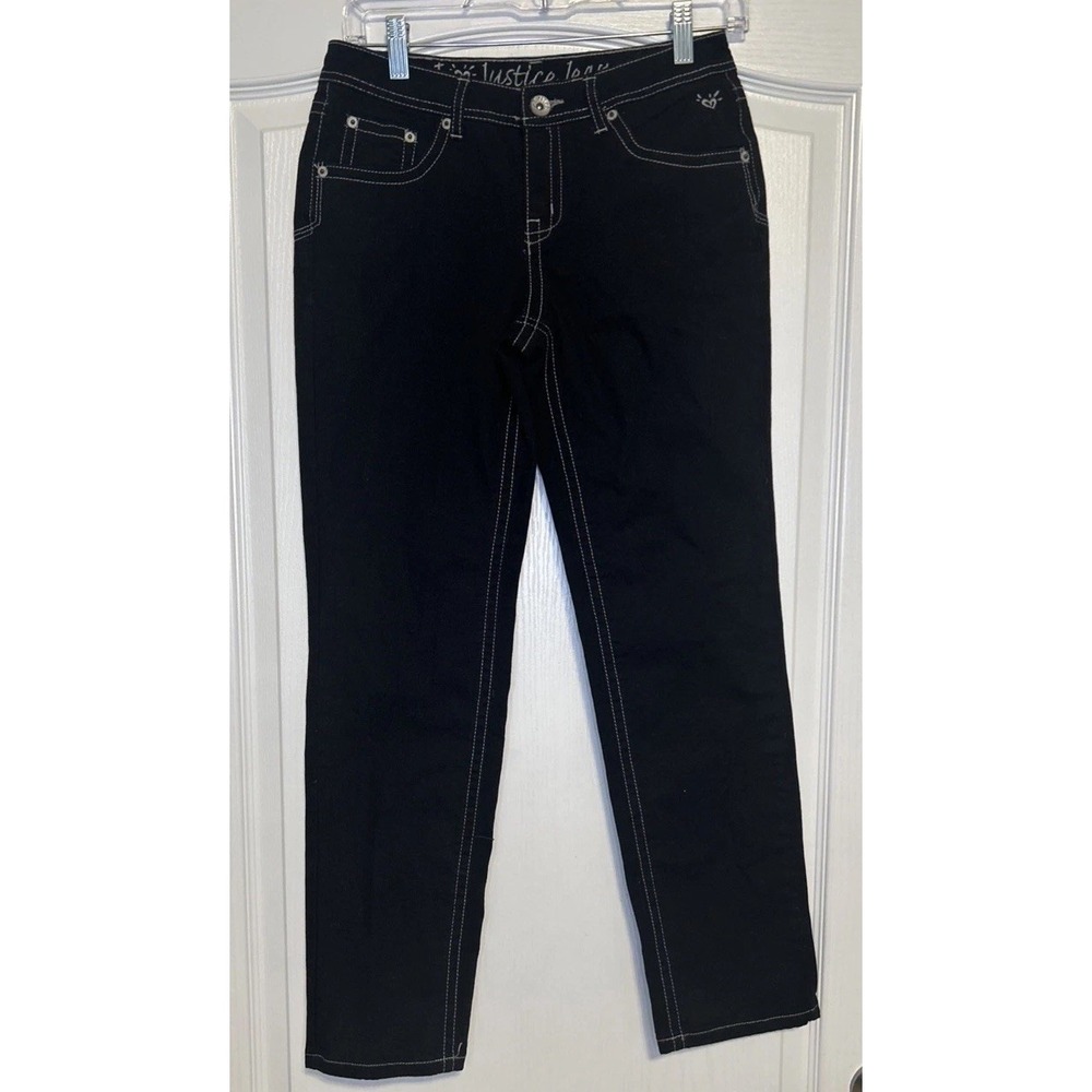 Justice Black Jeans Girls Size 12.5 Simply Low Straight Leg Contrast Stitching